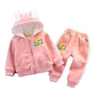 女宝宝衣服冬装加绒分体套装一周岁六7八9九10十个月婴儿冬装外套