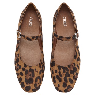 CIDER都市游牧风秋冬新品女装豹纹绒面玛丽珍平底鞋 111750553