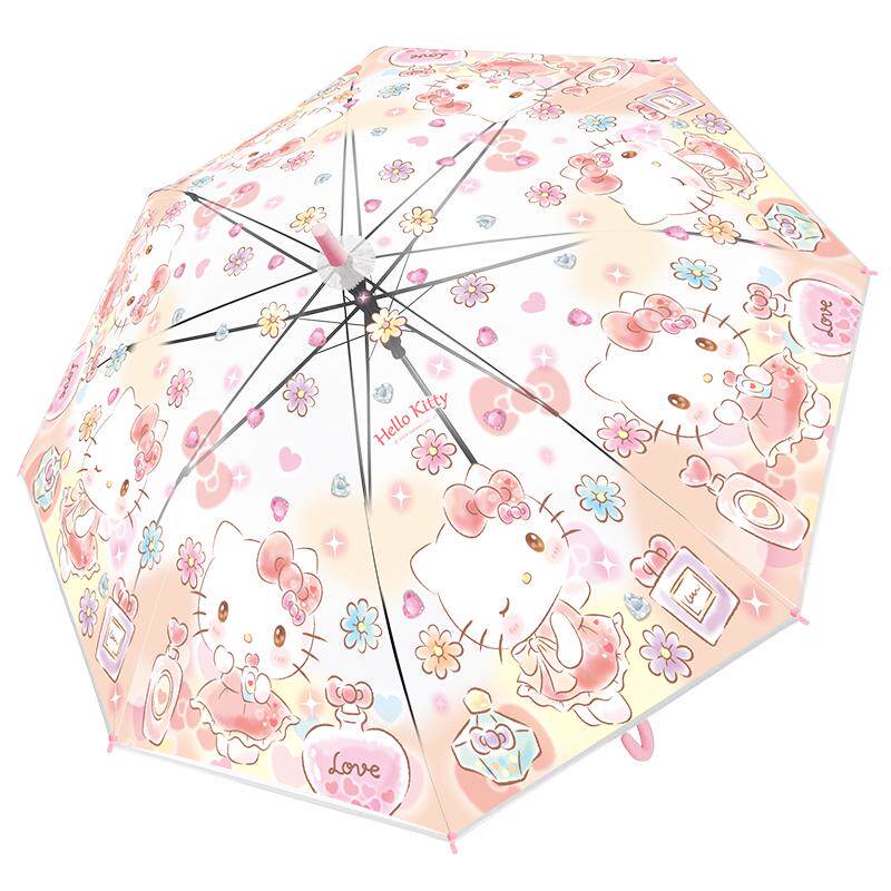 Hellokitty儿童透明雨伞女孩小学生上学专用好看漂亮三丽鸥直柄伞
