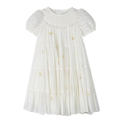 小雏菊PM手工花朵刺绣天丝连衣裙