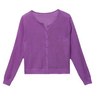 冰丝防晒衫女款2026新款夏季长袖薄款空调衫短款上衣镂空针织开衫