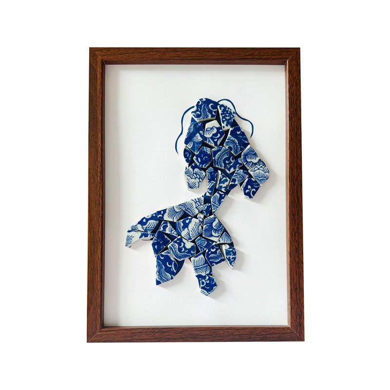 中秋节非遗青花瓷手工diy材料包拼贴画创意亲子活动陶瓷画粘贴画