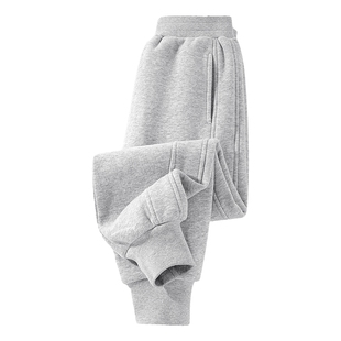 拉夏贝尔女童一体绒裤子儿童加绒加厚灰色卫裤女孩秋季薄绒运动裤