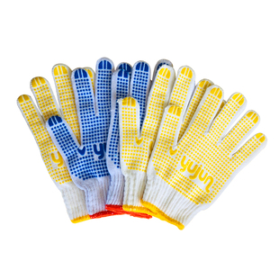 语葰点胶线手套防滑点珠点塑线手套 带胶点颗粒透气手套劳保手套