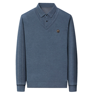 啄木鸟男士羊毛衬衫领假两件长袖