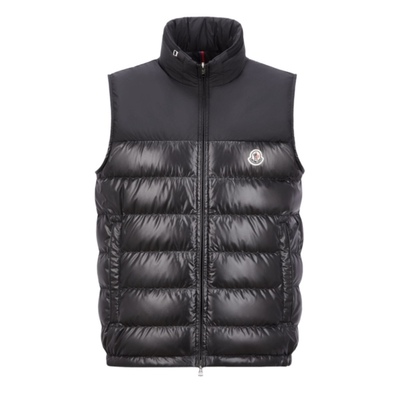Moncler羽绒马甲黑色隐藏帽拼接