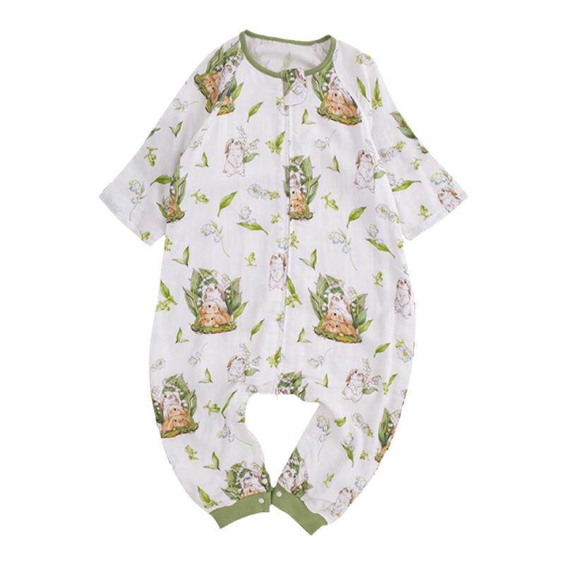 安旦前四后二婴儿睡袋夏七分袖双层竹棉宝宝分腿睡袋空调防踢被