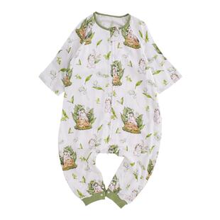 24安旦前四后二婴儿睡袋夏七分袖双层竹棉宝宝分腿睡袋空调防踢被