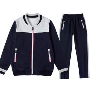中小学生棒球服英伦风男女童春秋款运动服藏青灰色棒球服校服套装