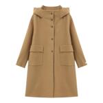 百家好驼色连帽双面羊毛呢大衣女冬季新款长款气质小个子呢子外套