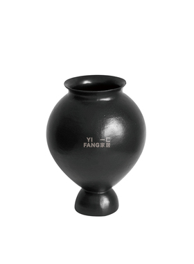 一匚中古漆黑陶瓷花瓶插花器摆件