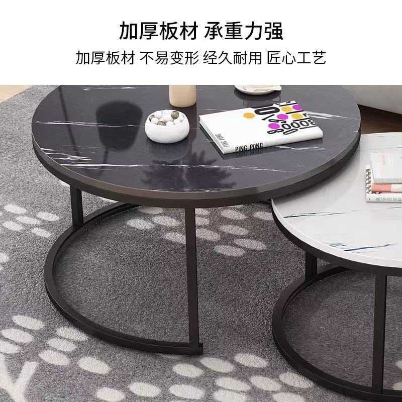 16现代风客厅茶几圆形酒店简桌子大理石感茶几简约贴面高级出租屋