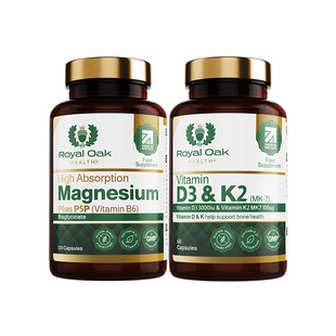 【自营】royaloak皇家橡树维生素D3K2双甘氨酸鳌合镁B6胶囊组合装