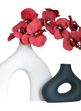 现代北欧黑白艺术陶瓷花瓶玄关假花样板房装饰电视柜酒柜摆件酒店