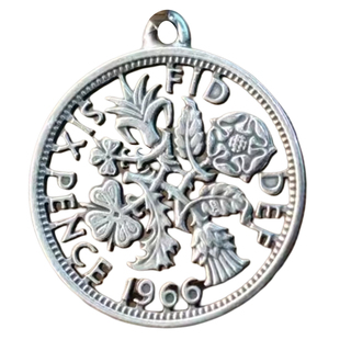 币风堂英国六便士硬币镂空吊坠1966年直径19mm个性创意礼物