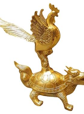 纯铜祝福新中式客厅金鸡踏龙龟