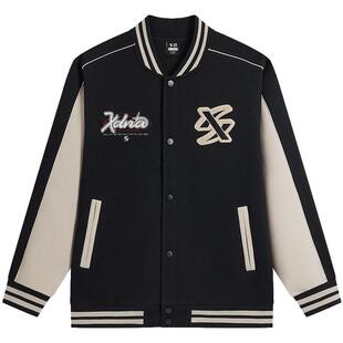 王鹤棣同款特步针织外套男年春秋新款美式复古男装运动夹克棒球服