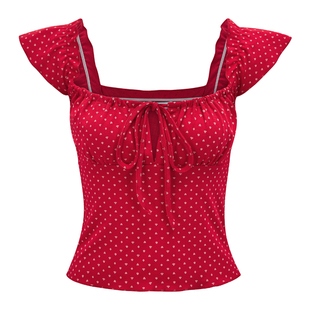 Go Girl Go 自制欧美风性感一字肩系带T恤女木耳边修身短款上衣