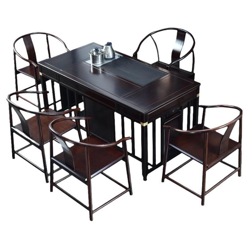 新中式功夫茶桌花梨木沙比利家具乌金石茶台书桌两用多功能