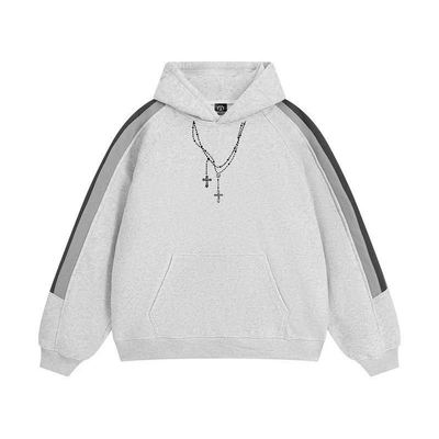 MIRACLE KILL秋冬十字架项链印花图案织带宽松休闲连帽卫衣男女