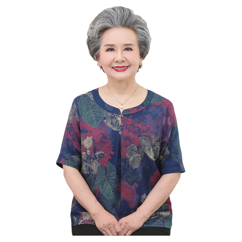 中老年人女夏装棉短袖t恤两件套