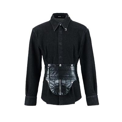 收腰牛仔衬衫可拆卸垫肩