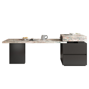 法式中古风四季粉绿岩板岛台餐桌一体家用设计师款高端客餐厅中岛