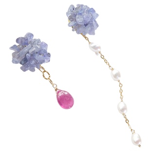 三合一草原创天然坦桑石红宝石珍珠纯银耳针可拆卸耳钉耳环耳坠