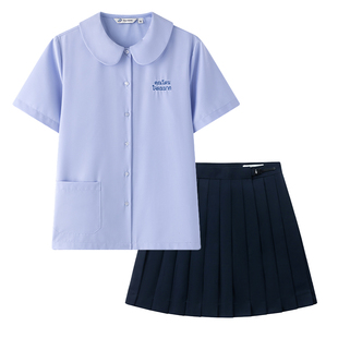 东京岁时记jk女夏学院风可爱圆领衬衫小个子蓝色短袖泰式校服套装