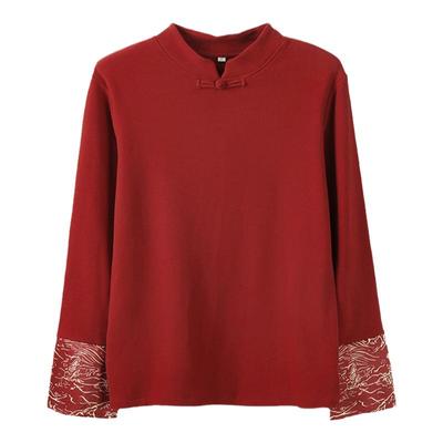 新中式秋季红色立领德绒打底衫