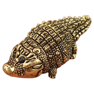 可爱小胖鳄鱼摆件纯铜3D关节可活动鳄鱼手把件商业大鳄手把件茶宠