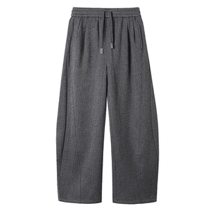 2025秋冬新羊毛弯刀裤男宽松阔腿百搭裤子潮保暖垂感立体剪裁长裤