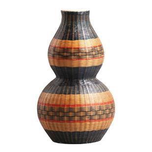 刘氏竹编瓷胎迷你花瓶纯手工竹丝扣非遗水培桌面茶道插花捡漏收藏