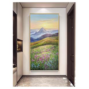 纯手绘旭日东升现代简约油画日出风景玄关挂画轻奢走廊过道装饰画