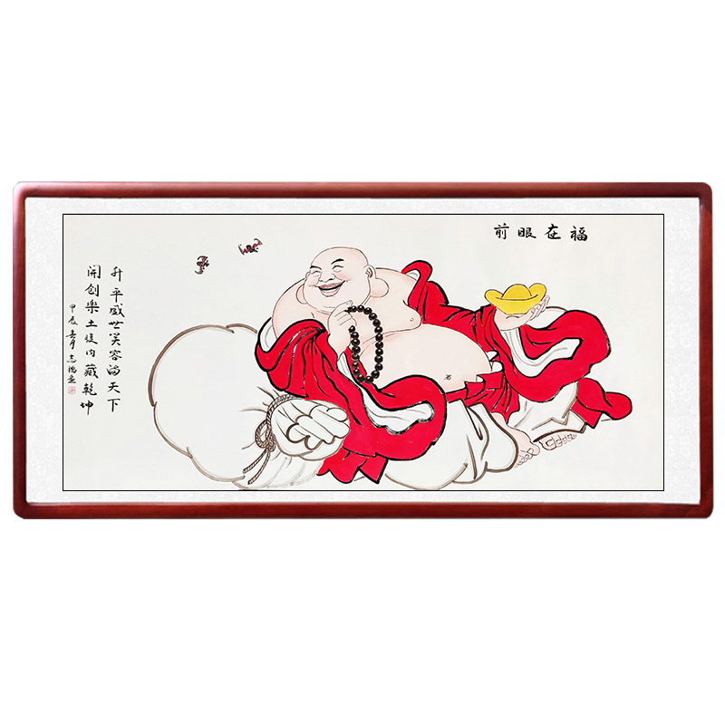 和气生财钟馗弥勒佛菩萨手绘画像入户玄关客厅沙发背景墙装饰挂画