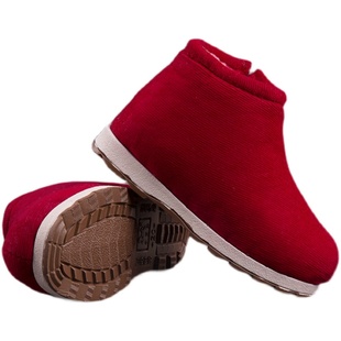 冬季老年人保暖棉鞋女纯手工加绒防滑棉拖鞋男包跟鞋舒适室内外穿