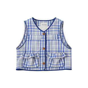 Alexia Sandra2025春夏新款叠穿烘焙饼干纽扣刺绣边格纹马甲外套