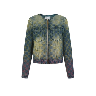 CNC女装品牌 小众字母提花牛仔外套2025春季新款女士水洗渐变夹克