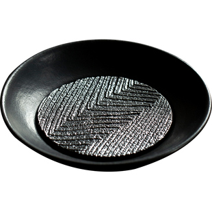 三点水粗陶黑釉釉壶承干泡台茶盘涟漪黑陶瓷茶托盘壶托茶道零配件