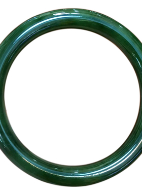 和田碧玉菠菜绿圆条手镯女款