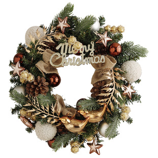 晶华造花30cm圣诞花环金色花环圣诞节藤圈门挂门饰圣诞圈壁挂藤条