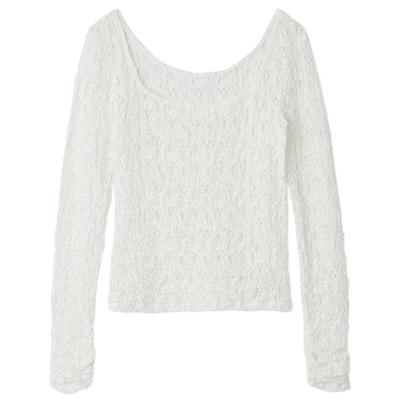 FRAY I.D2025秋冬新品复古优雅纯色蕾丝镂空露背上衣FWCT254283