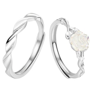 老凤祥山茶花S999足银情侣戒指女男一对花朵告白指环高级感