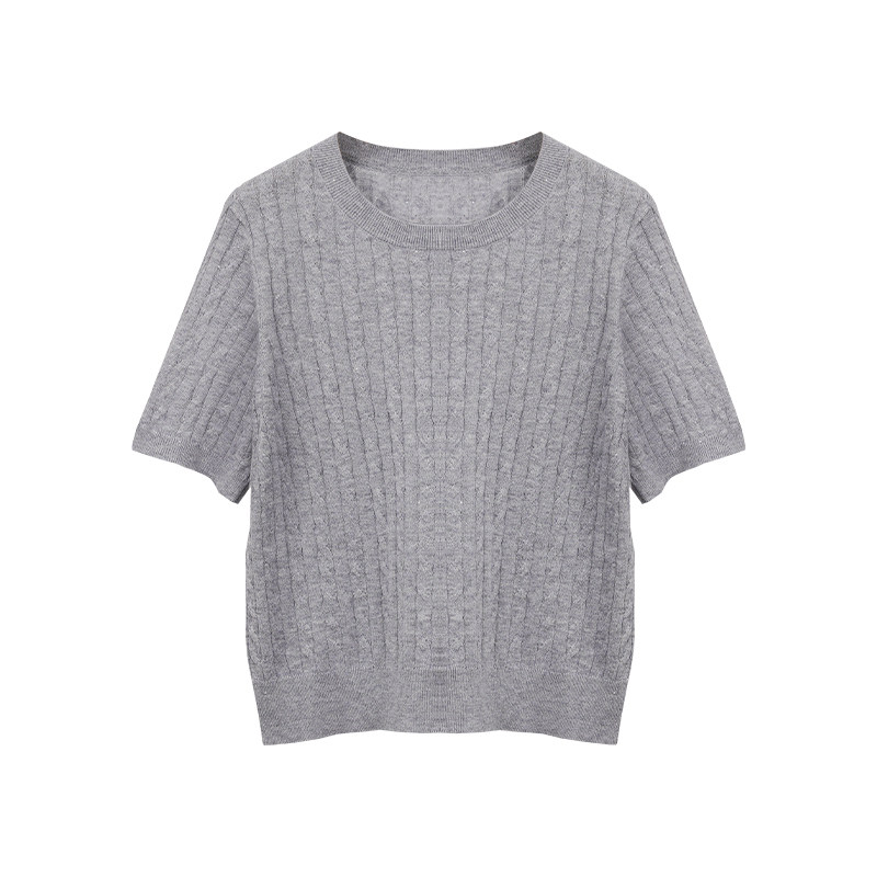 HONRN/红人薄款宽松显瘦圆领套头短袖针织衫上衣女夏HK29OM015