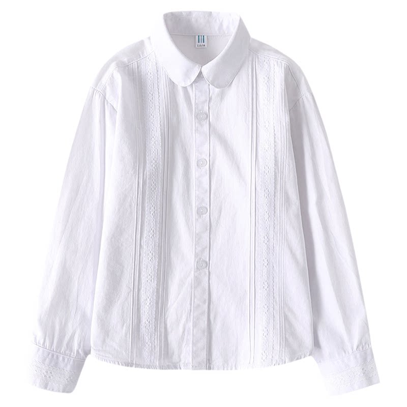 女童白色衬衫圆领蕾丝衬衫校园服