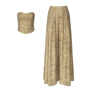 Middletone 松本套装~时髦原创款侘寂印花立体裁剪抹胸裤子套装