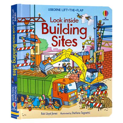 偷偷看里面系列 建筑工地 英文原版绘本 Look Inside Building sites Usborne出品 立体翻翻纸板书 3-4-5-6儿童科普读物