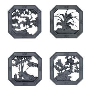 树脂砖雕镂空扇形八边形梅兰竹菊院子墙面装饰新中式仿古院墙挂件