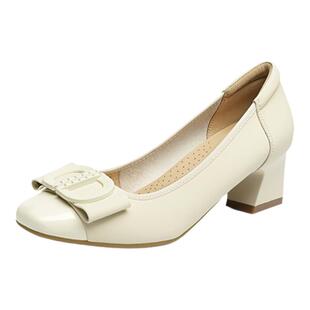 红蜻蜓高跟鞋女单鞋春季新款女鞋超软羊皮鞋子气质粗跟中年妈妈鞋