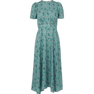 LK BENNETT缎面真丝连衣裙女夏100%桑蚕丝法式气质高腰碎花裙长裙